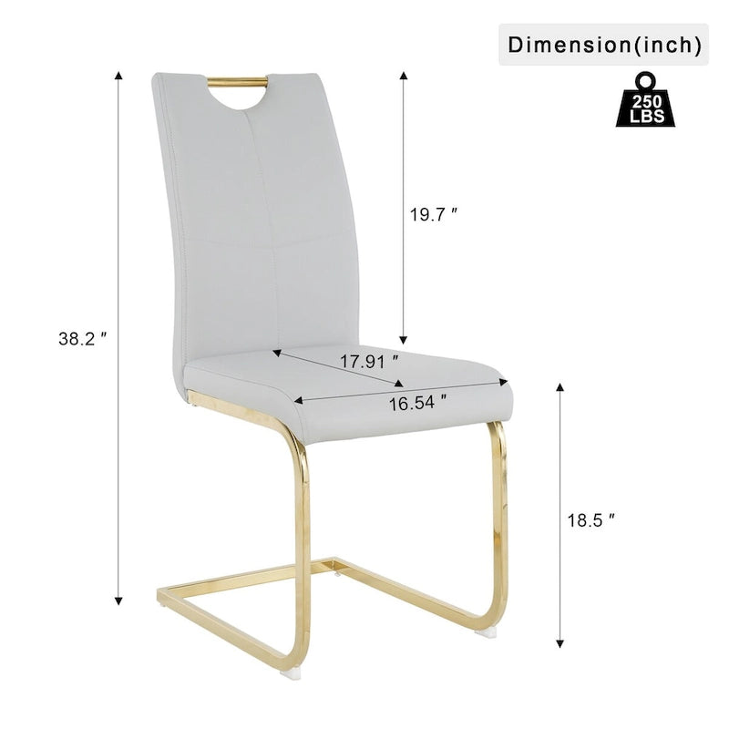 Modern Faux Leather Padded Seat Dining Chairs with gold Metal Legs,Set of 2