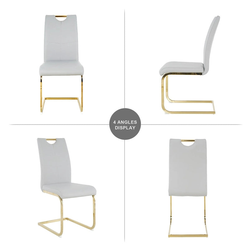 Modern Faux Leather Padded Seat Dining Chairs with gold Metal Legs,Set of 2