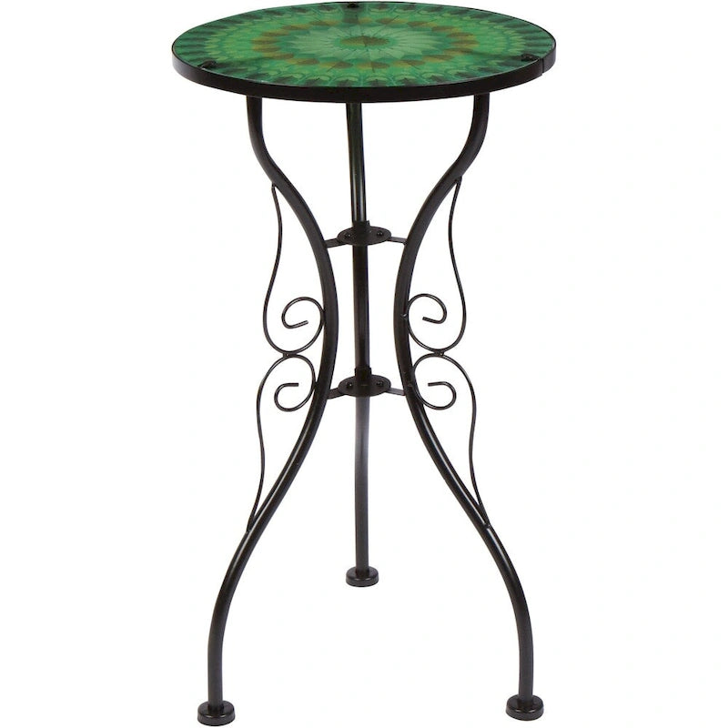 22 Leaf Design Glass & Metal Side Table
