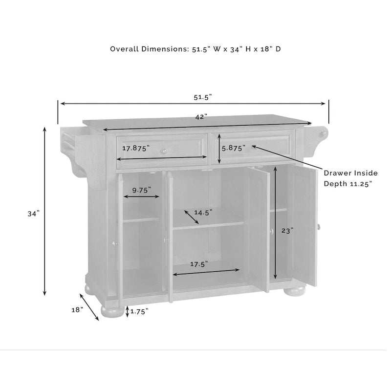 Granite Top Full Size Kitchen Island/Cart - 52 W x18 D x 34 H
