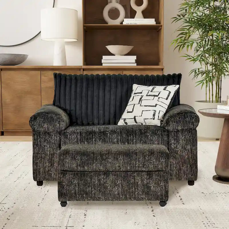 Wide Wale Corduroy Cuddle Chair and Ottoman Set