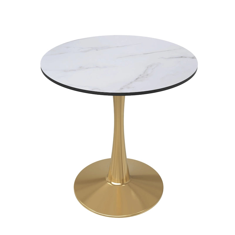 24 Round Dining Table for 4 with MDF Tabletop in Gold Steel Base for Kitchen & Dining Room