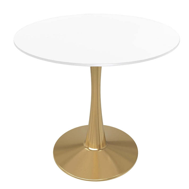 24 Round Dining Table for 4 with MDF Tabletop in Gold Steel Base for Kitchen & Dining Room