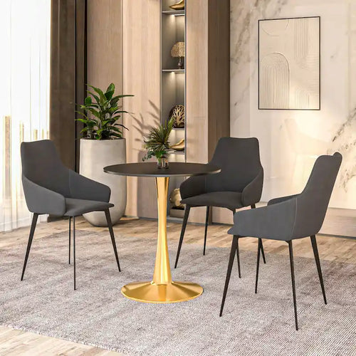 24 Round Dining Table for 4 with MDF Tabletop in Gold Steel Base for Kitchen & Dining Room
