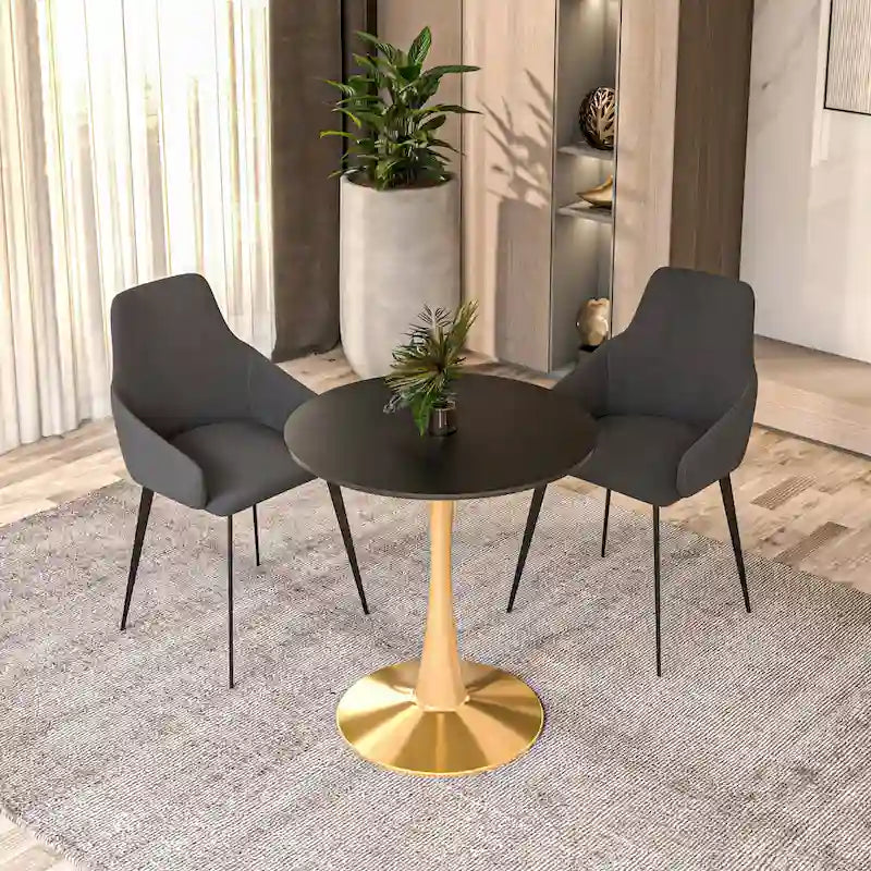 24 Round Dining Table for 4 with MDF Tabletop in Gold Steel Base for Kitchen & Dining Room