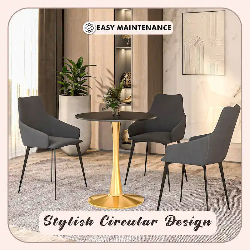 24 Round Dining Table for 4 with MDF Tabletop in Gold Steel Base for Kitchen & Dining Room