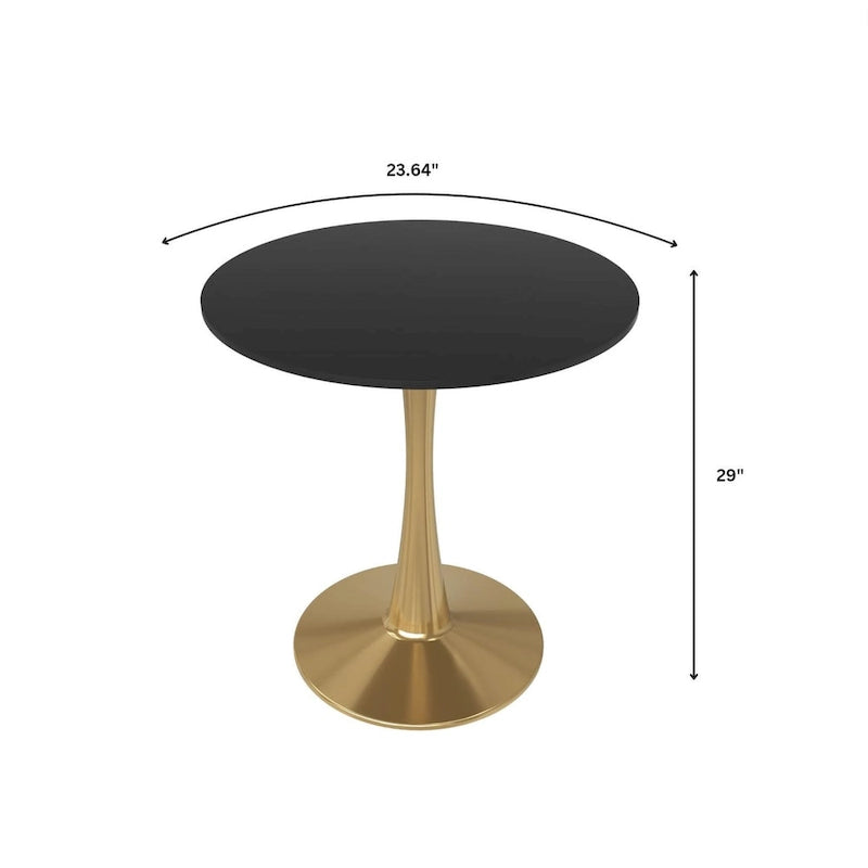 24 Round Dining Table for 4 with MDF Tabletop in Gold Steel Base for Kitchen & Dining Room