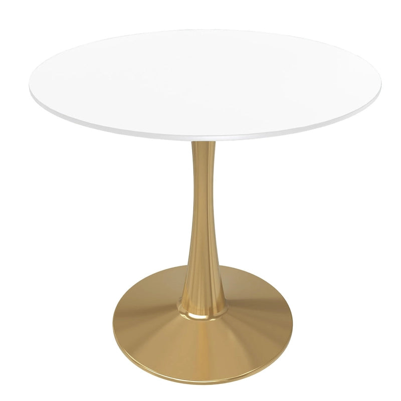 24 Round Dining Table for 4 with MDF Tabletop in Gold Steel Base for Kitchen & Dining Room