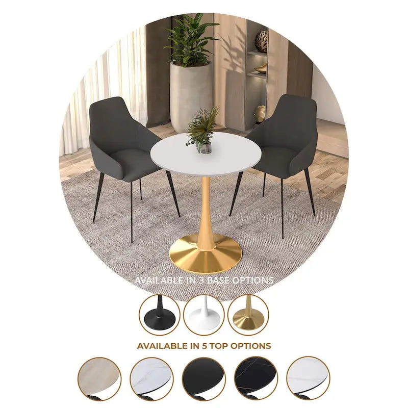 24 Round Dining Table for 4 with MDF Tabletop in Gold Steel Base for Kitchen & Dining Room