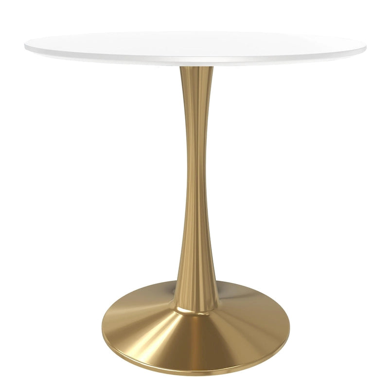 24 Round Dining Table for 4 with MDF Tabletop in Gold Steel Base for Kitchen & Dining Room