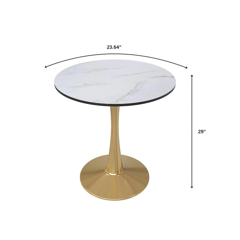 24 Round Dining Table for 4 with MDF Tabletop in Gold Steel Base for Kitchen & Dining Room