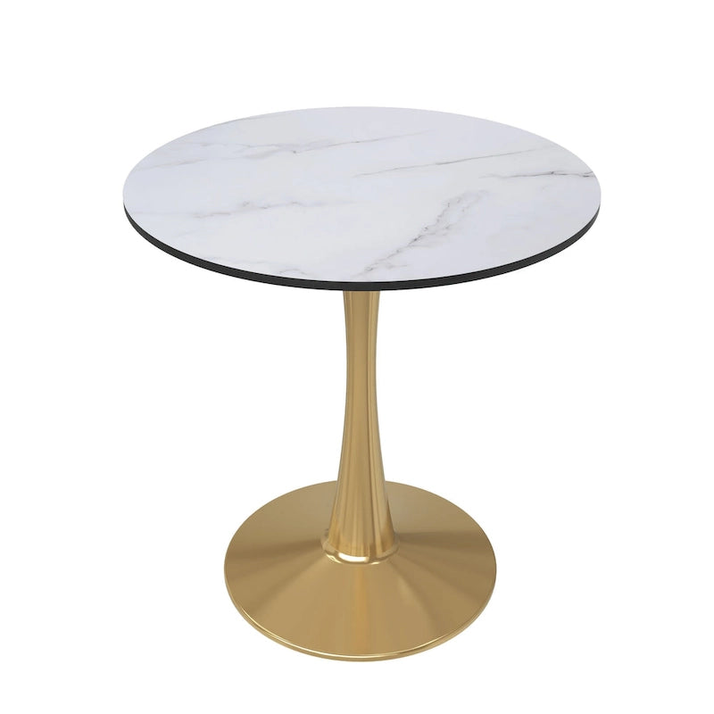 24 Round Dining Table for 4 with MDF Tabletop in Gold Steel Base for Kitchen & Dining Room
