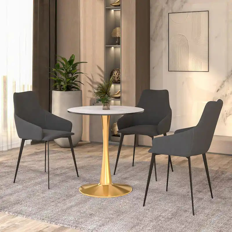 24 Round Dining Table for 4 with MDF Tabletop in Gold Steel Base for Kitchen & Dining Room