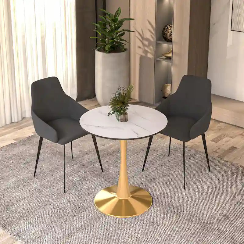 24 Round Dining Table for 4 with MDF Tabletop in Gold Steel Base for Kitchen & Dining Room