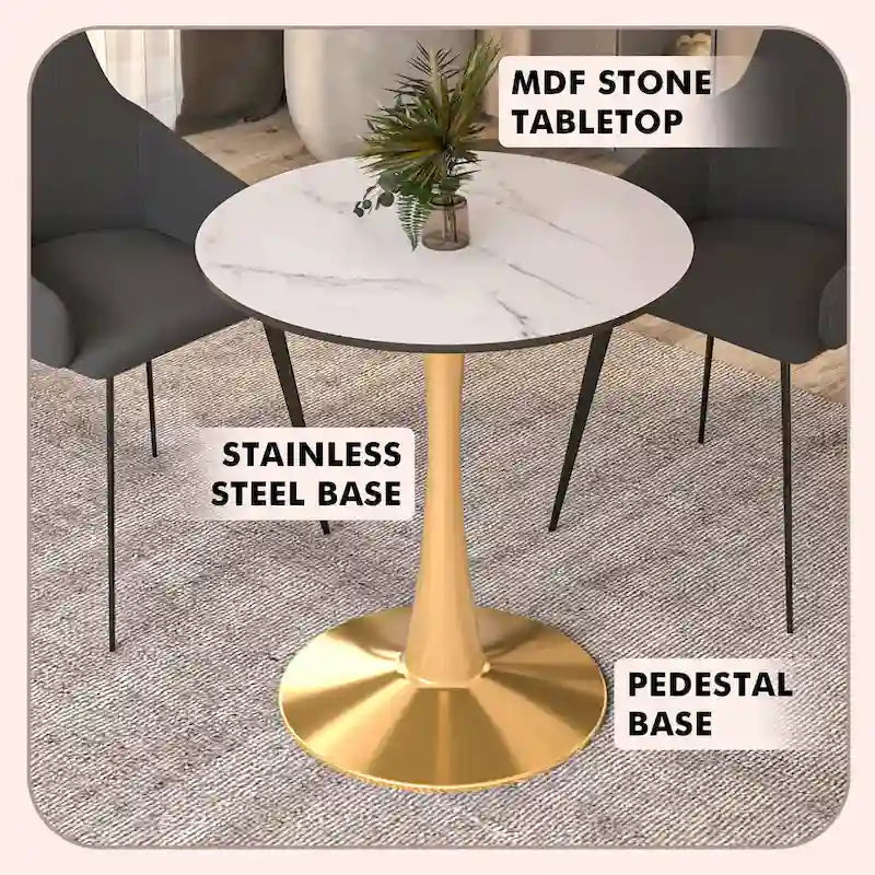 24 Round Dining Table for 4 with MDF Tabletop in Gold Steel Base for Kitchen & Dining Room