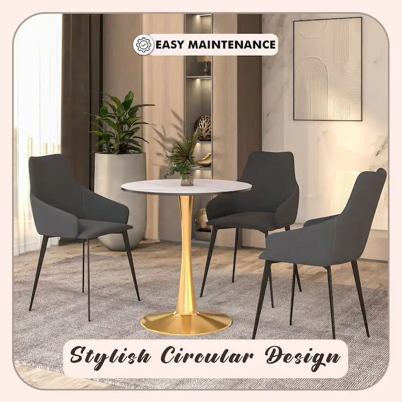 24 Round Dining Table for 4 with MDF Tabletop in Gold Steel Base for Kitchen & Dining Room