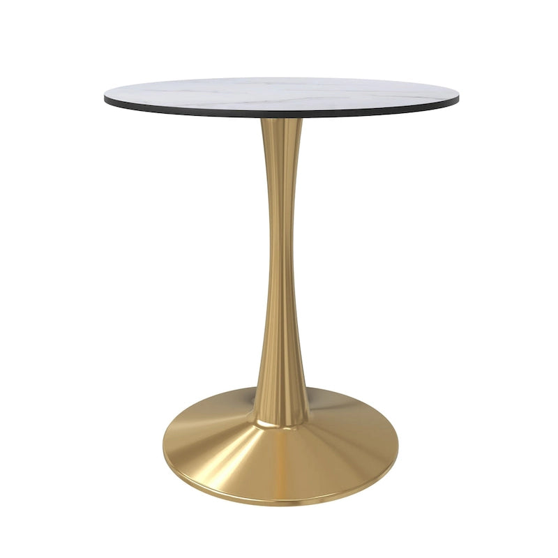 24 Round Dining Table for 4 with MDF Tabletop in Gold Steel Base for Kitchen & Dining Room