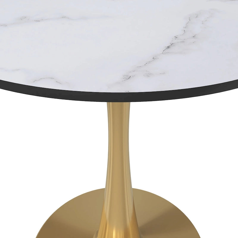 24 Round Dining Table for 4 with MDF Tabletop in Gold Steel Base for Kitchen & Dining Room