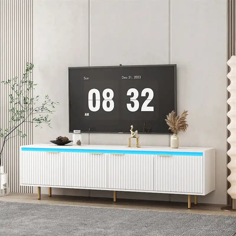 Modern Wood LED TV Stand with 4 Doors for 80 Inch TV