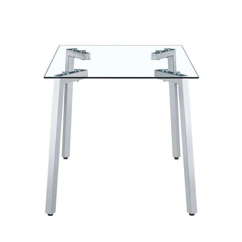 Glass Dining Table Modern Minimalist Rectangle Table for 4 Tempered Glass Tabletop with Metal Legs for Kitchens,Restaurants